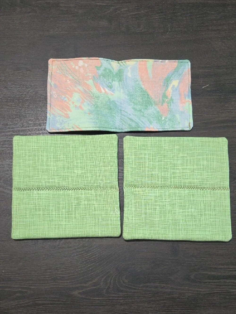 Handcrafted Green Fabric Pot Holders - Set of 3